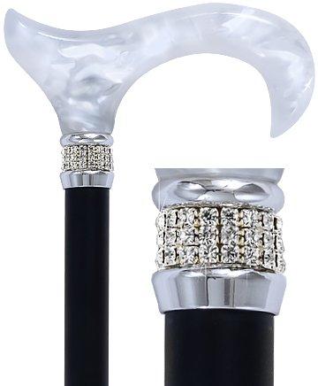 Scratch & Dent Black & White Pearlz with Rhinestone Collar and Black Adjustable Shaft V1942