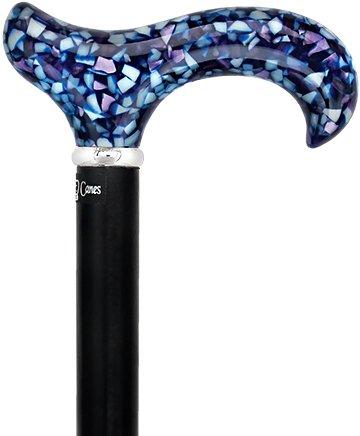 Scratch & Dent Blue Mosaic Derby Walking Cane With Black Beechwood Shaft and Silver Collar V1514