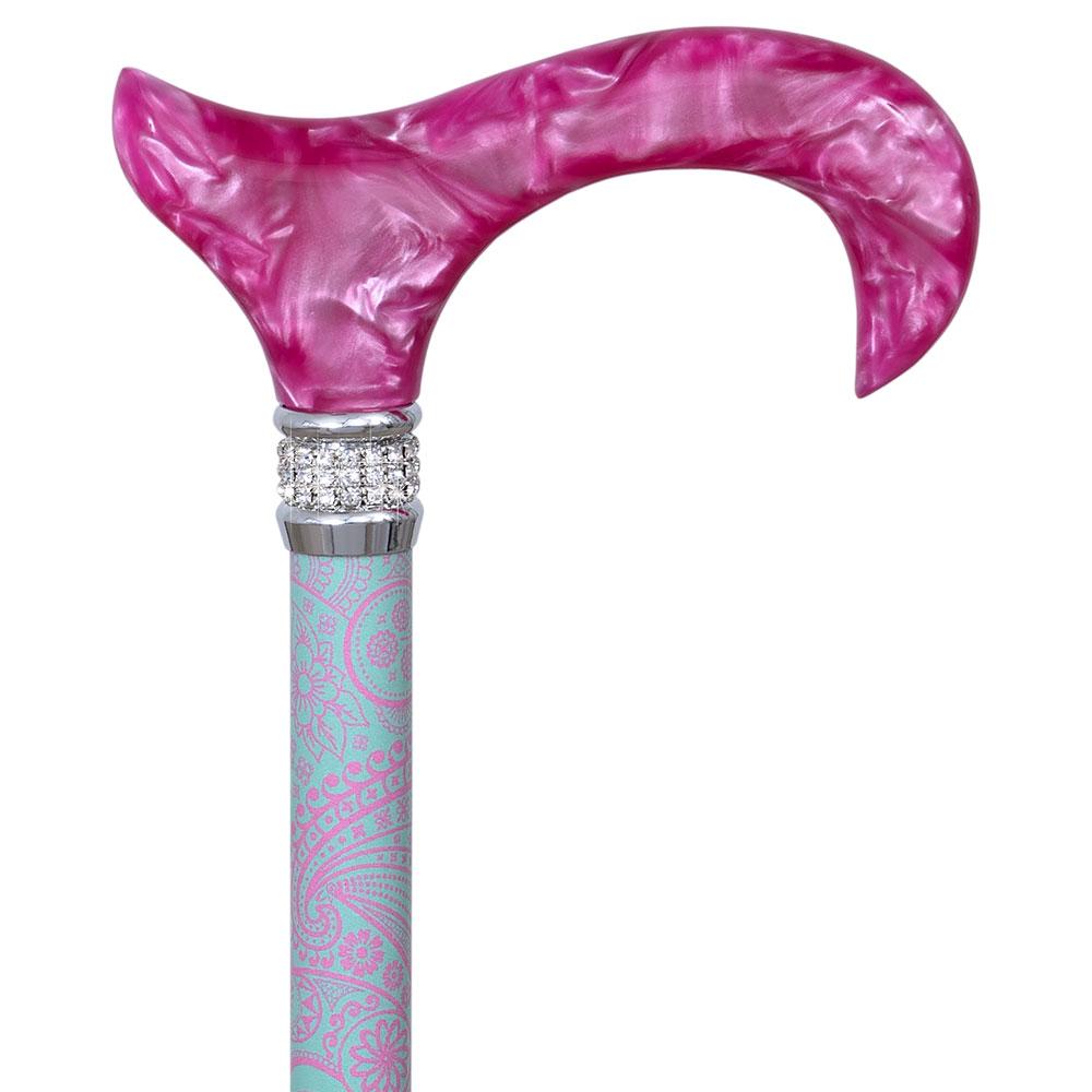 Scratch & Dent  Elegant Floral Blossom, Pink Pearlz Rhinestone Designer Adjustable Cane V1976