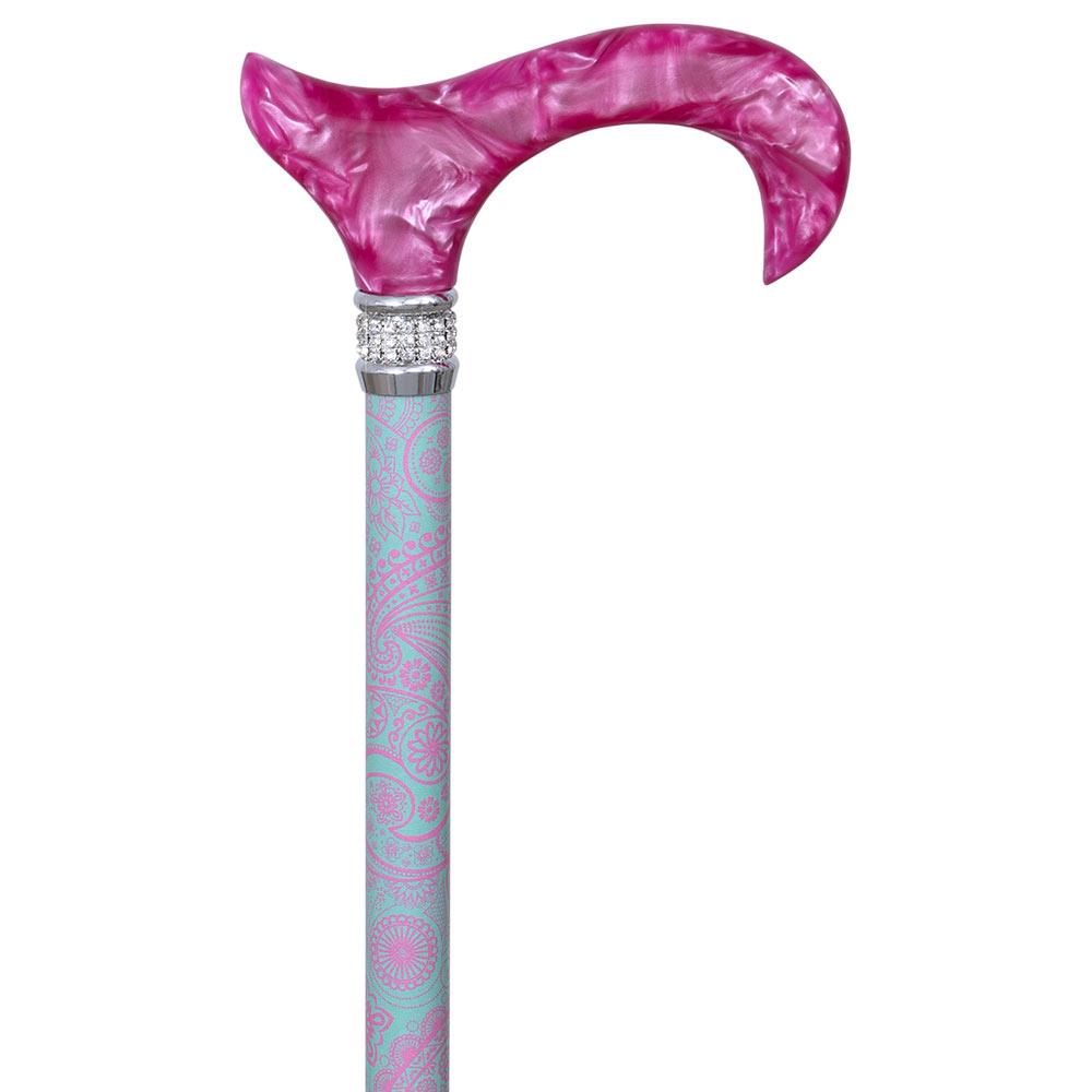 Scratch & Dent  Elegant Floral Blossom, Pink Pearlz Rhinestone Designer Adjustable Cane V1976