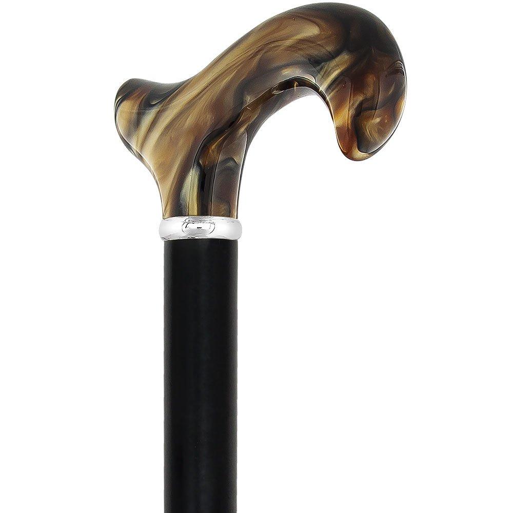 Scratch & Dent Golden Sienna Derby Walking Cane With Black Beechwood Shaft and Silver Collar V1479