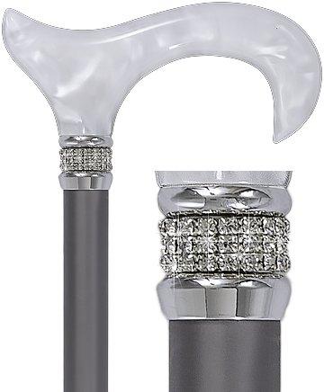 Scratch & Dent  Platinum Pearlz w/ Rhinestone Collar and Silver Shaft Designer Adjustable Cane V1944