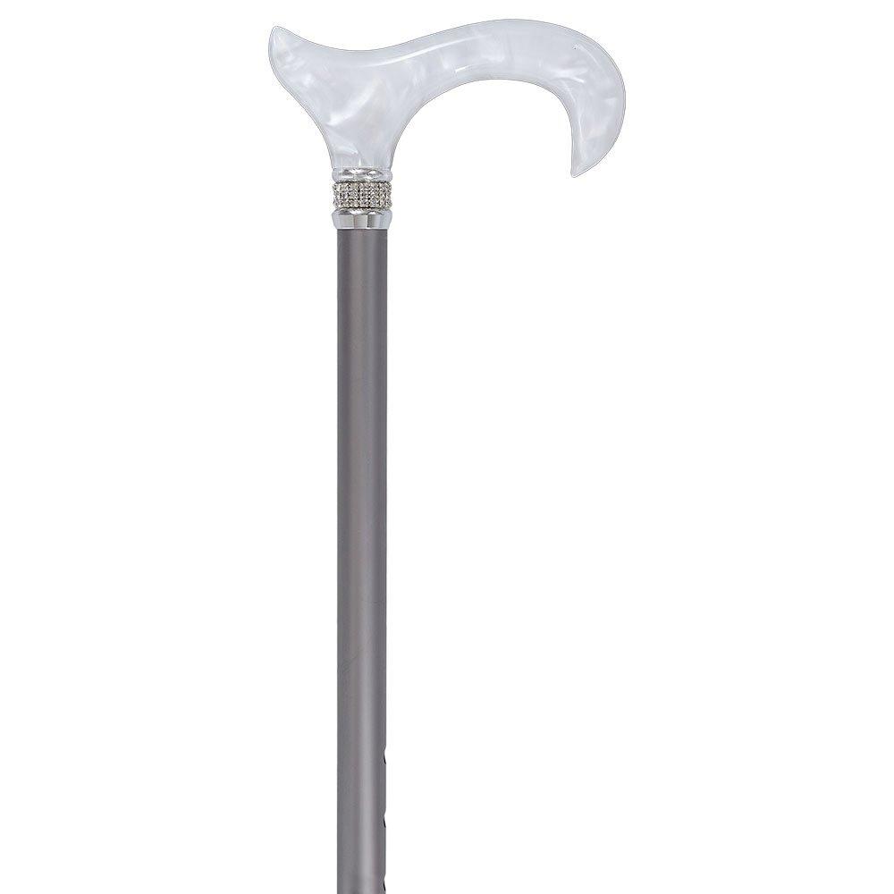 Scratch & Dent  Platinum Pearlz w/ Rhinestone Collar and Silver Shaft Designer Adjustable Cane V1944