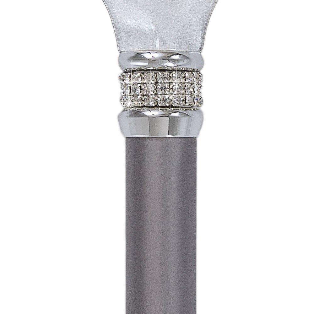 Scratch & Dent  Platinum Pearlz w/ Rhinestone Collar and Silver Shaft Designer Adjustable Cane V1944