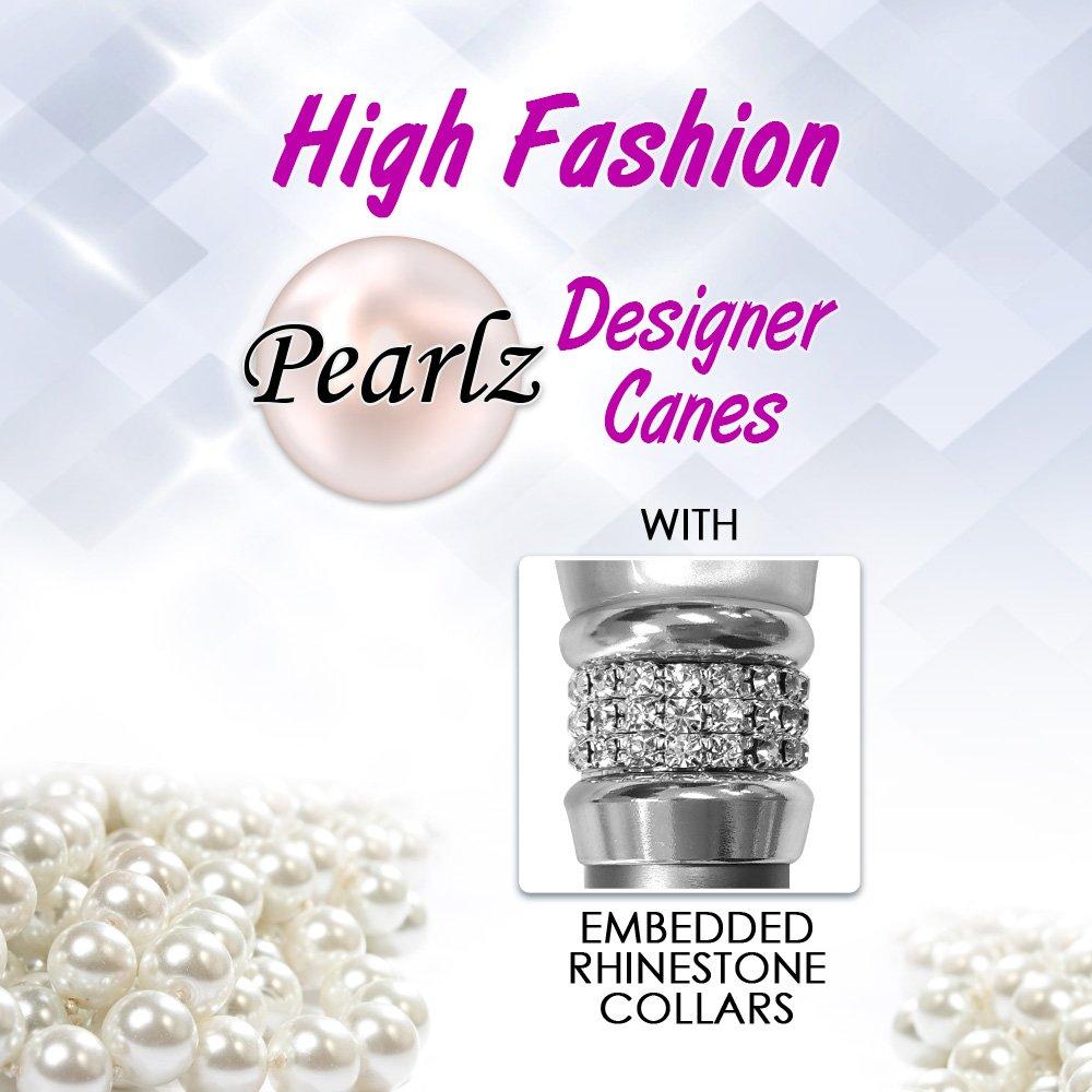 Scratch & Dent  Platinum Pearlz w/ Rhinestone Collar and Silver Shaft Designer Adjustable Folding Cane V1808