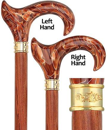 Scratch & Dent Vivid Sunset Ergonomic Handle Walking Cane Rosewood Shaft and Embossed Brass Collar V1484