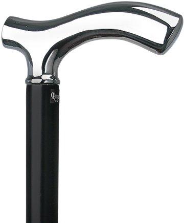 Scratch & Dent Black Slim Line Chrome Plated Fritz Walking Cane With Black Beechwood Shaft V1456