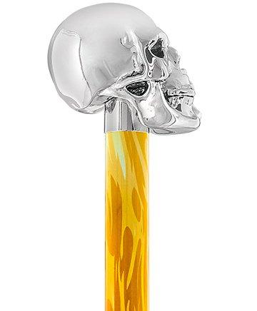 Scratch & Dent Silver 925r Skull Walking Stick with Black Flame detailed Shaft V1835