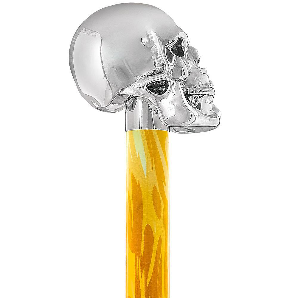 Scratch & Dent Silver 925r Skull Walking Stick with Black Flame detailed Shaft V1835