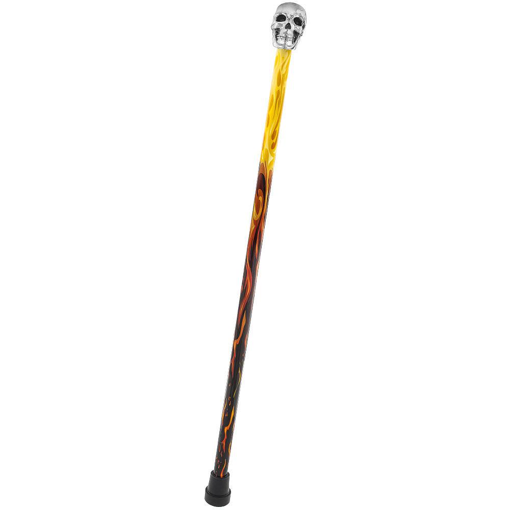 Scratch & Dent Silver 925r Skull Walking Stick with Black Flame detailed Shaft V1835