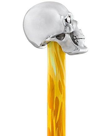 Scratch & Dent Silver 925r Skull Walking Stick With Swarovski Crystal Eyes Flame Shaft V1832