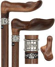 Scratch & Dent Walnut Palm Grip Walking Cane With Walnut Wood Shaft and Silver Collar  V1496