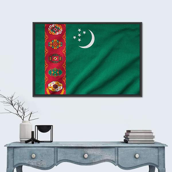 Ruffled Turkmenistan Flag Canvas Wall Art-1 Piece-Floating Frame-24" x 16"-Tiaracle