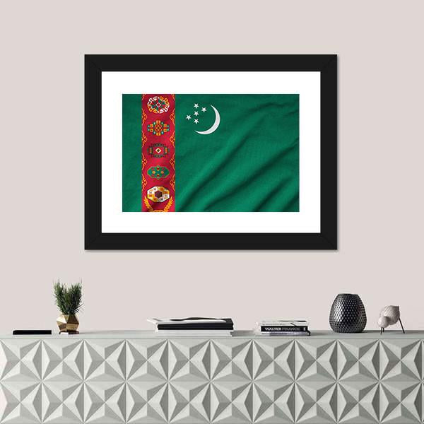 Ruffled Turkmenistan Flag Canvas Wall Art-1 Piece-Framed Print-20" x 16"-Tiaracle