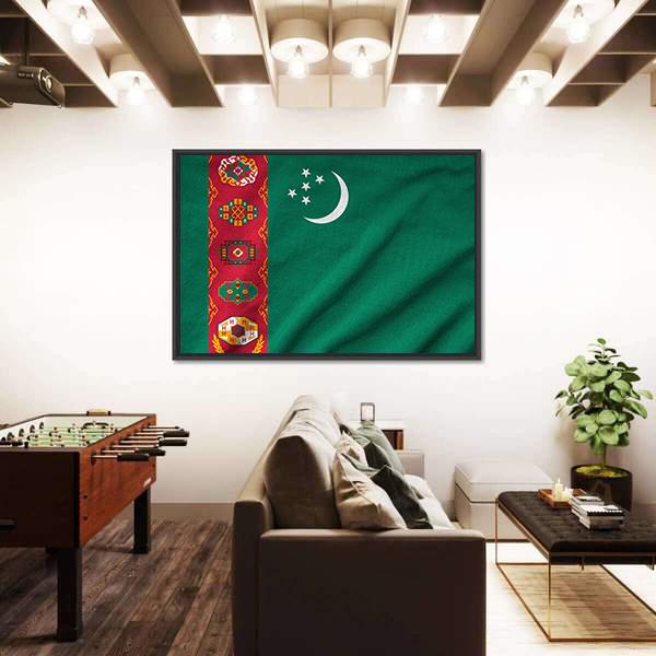 Ruffled Turkmenistan Flag Canvas Wall Art-3 Horizontal-Gallery Wrap-25" x 16"-Tiaracle