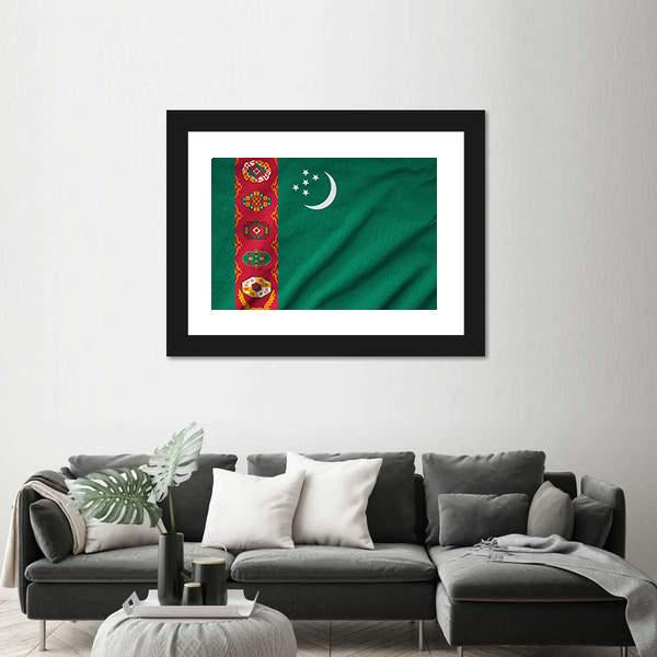Ruffled Turkmenistan Flag Canvas Wall Art-3 Horizontal-Gallery Wrap-25" x 16"-Tiaracle