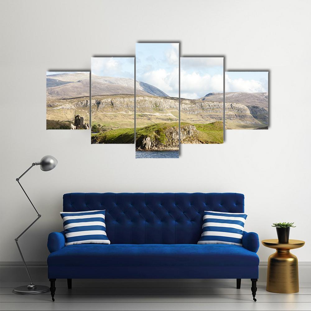Ruins Of Ardvreck Castle Canvas Wall Art-5 Star-Gallery Wrap-62" x 32"-Tiaracle