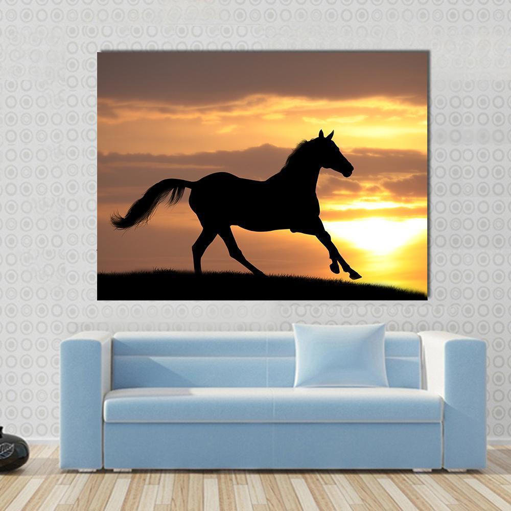 Running Horse Silhouette Canvas Wall Art-1 Piece-Gallery Wrap-48" x 32"-Tiaracle