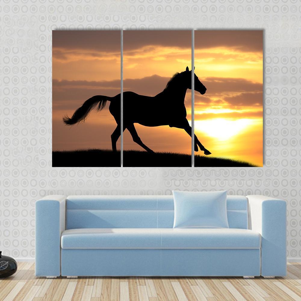 Running Horse Silhouette Canvas Wall Art-3 Horizontal-Gallery Wrap-37" x 24"-Tiaracle