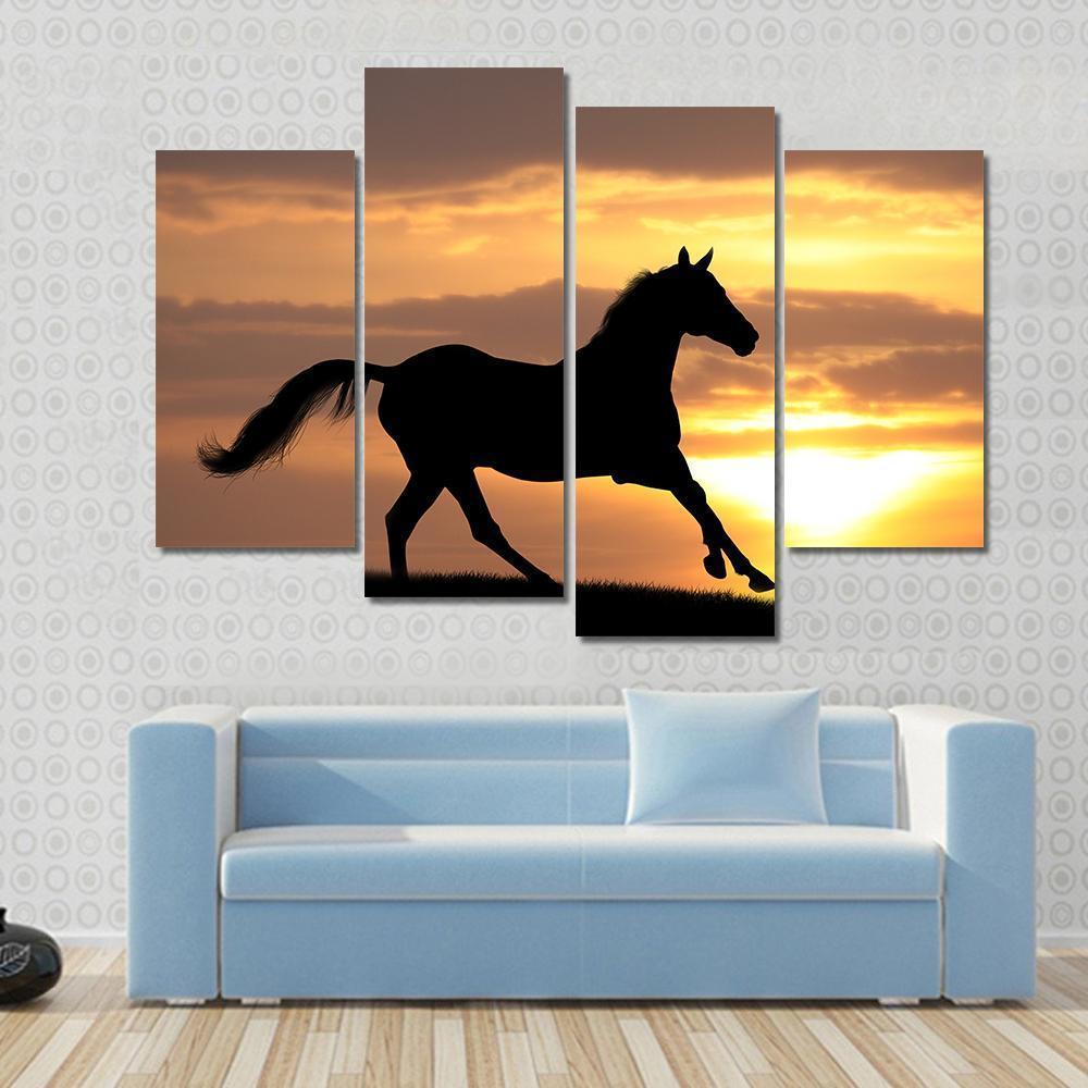 Running Horse Silhouette Canvas Wall Art-4 Pop-Gallery Wrap-50" x 32"-Tiaracle