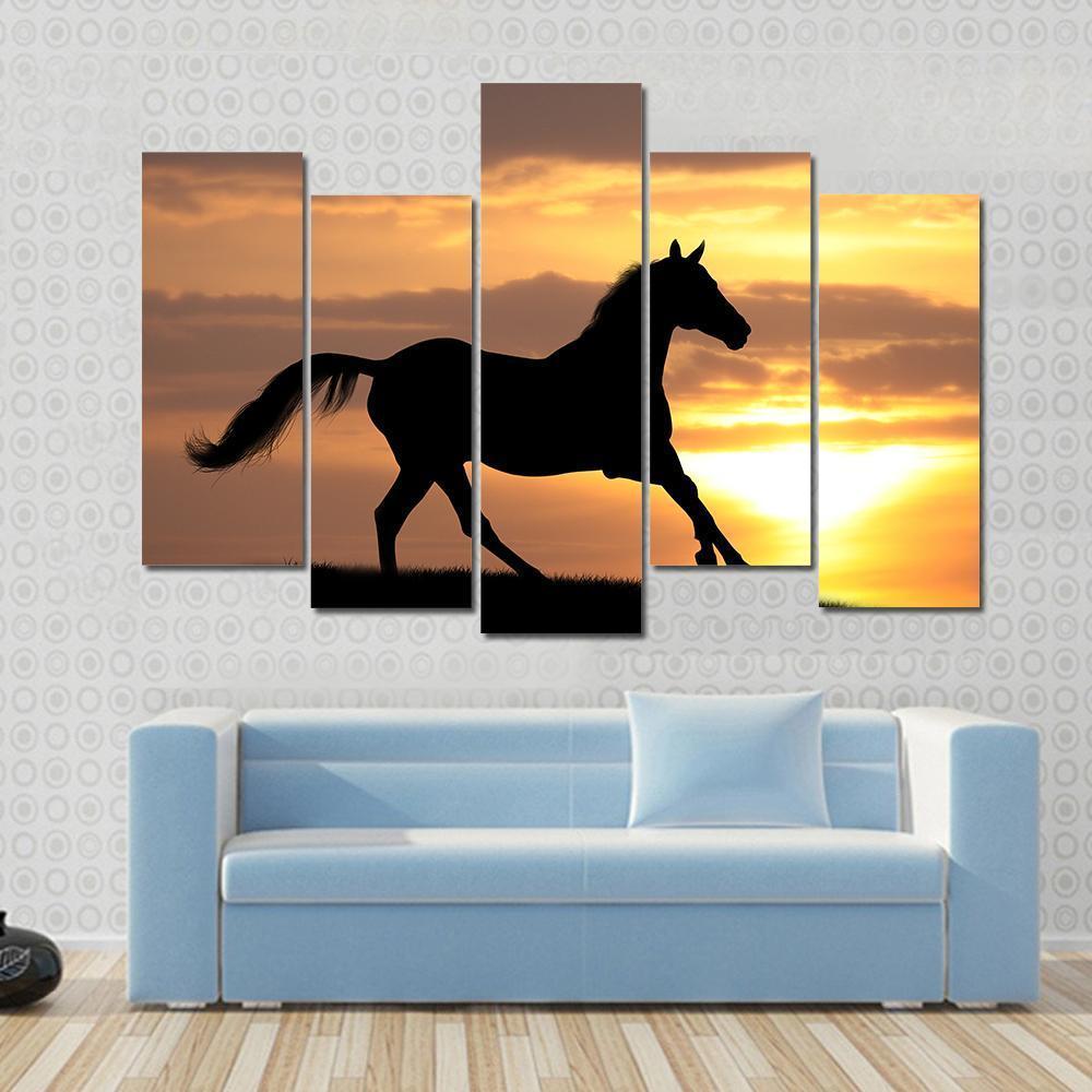 Running Horse Silhouette Canvas Wall Art-5 Pop-Gallery Wrap-47" x 32"-Tiaracle