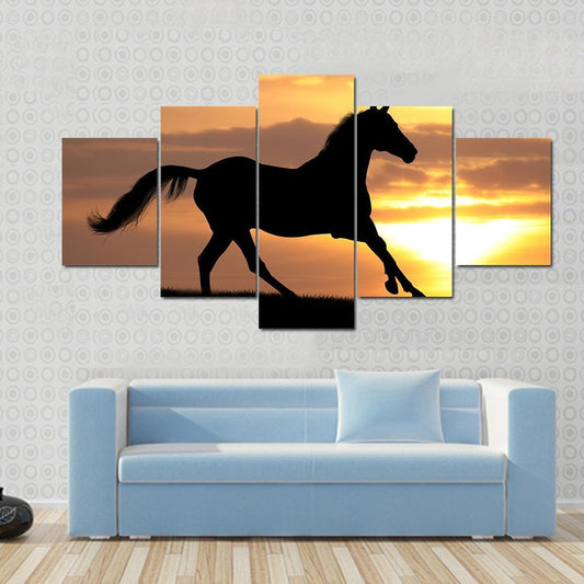 Running Horse Silhouette Canvas Wall Art-5 Star-Gallery Wrap-62" x 32"-Tiaracle