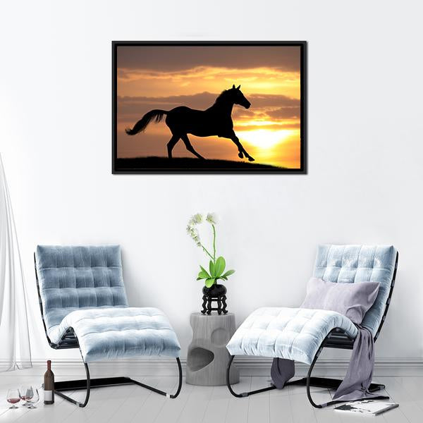 Running Horse Silhouette Canvas Wall Art-1 Piece-Floating Frame-24" x 16"-Tiaracle