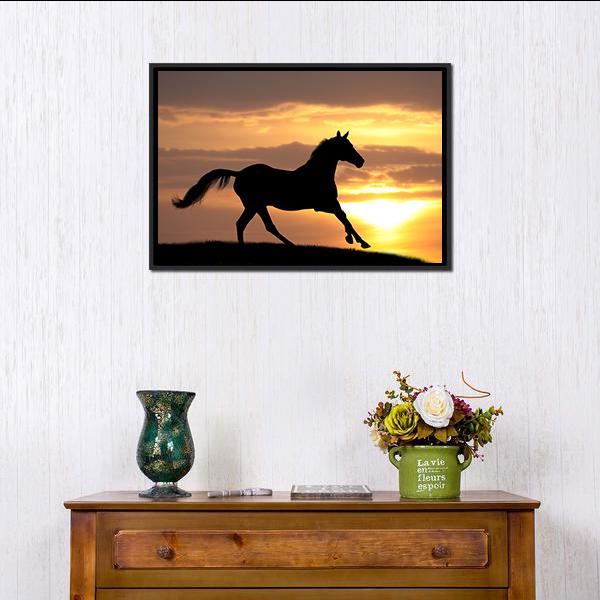 Running Horse Silhouette Canvas Wall Art-3 Horizontal-Gallery Wrap-25" x 16"-Tiaracle