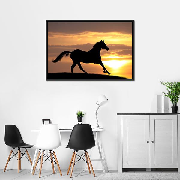 Running Horse Silhouette Canvas Wall Art-3 Horizontal-Gallery Wrap-25" x 16"-Tiaracle