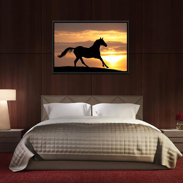 Running Horse Silhouette Canvas Wall Art-3 Horizontal-Gallery Wrap-25" x 16"-Tiaracle