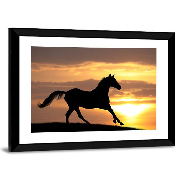 Running Horse Silhouette Canvas Wall Art-3 Horizontal-Gallery Wrap-25" x 16"-Tiaracle