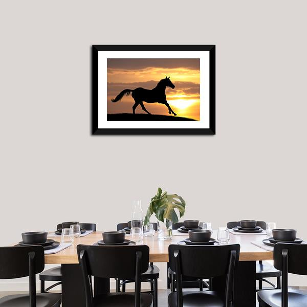 Running Horse Silhouette Canvas Wall Art-1 Piece-Framed Print-20" x 16"-Tiaracle