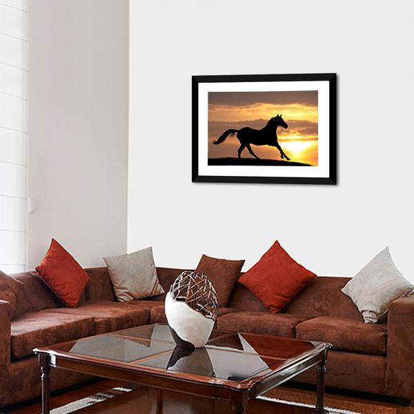 Running Horse Silhouette Canvas Wall Art-3 Horizontal-Gallery Wrap-25" x 16"-Tiaracle