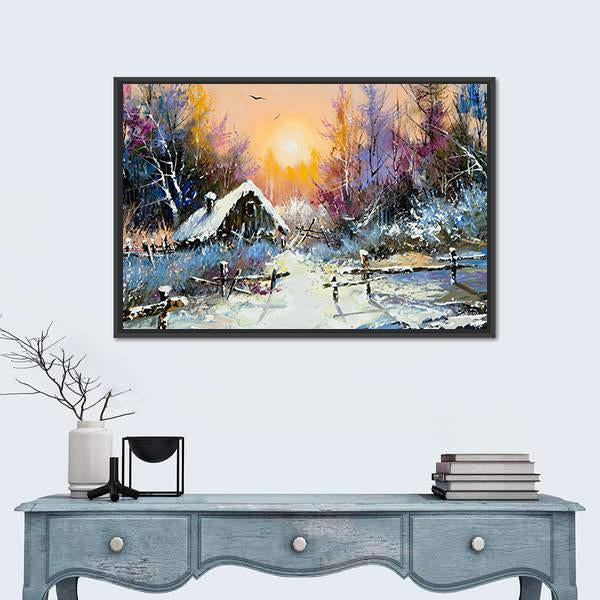 Rural Winter Landscape Canvas Wall Art-1 Piece-Floating Frame-24" x 16"-Tiaracle