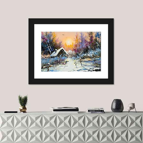 Rural Winter Landscape Canvas Wall Art-1 Piece-Framed Print-20" x 16"-Tiaracle