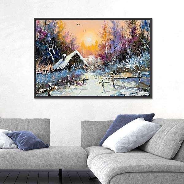 Rural Winter Landscape Canvas Wall Art-3 Horizontal-Gallery Wrap-25" x 16"-Tiaracle