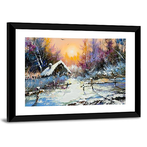 Rural Winter Landscape Canvas Wall Art-3 Horizontal-Gallery Wrap-25" x 16"-Tiaracle