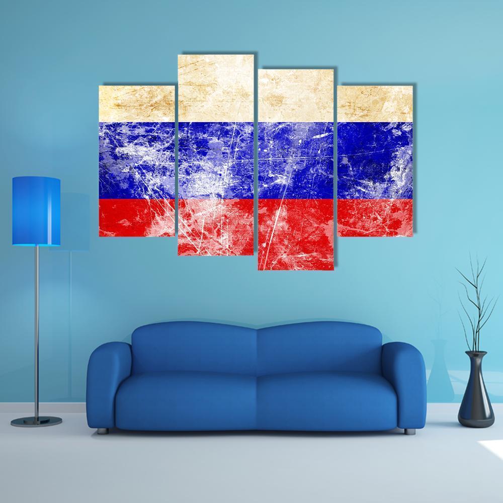 Russian Flag With Old Look Canvas Wall Art-4 Pop-Gallery Wrap-50" x 32"-Tiaracle