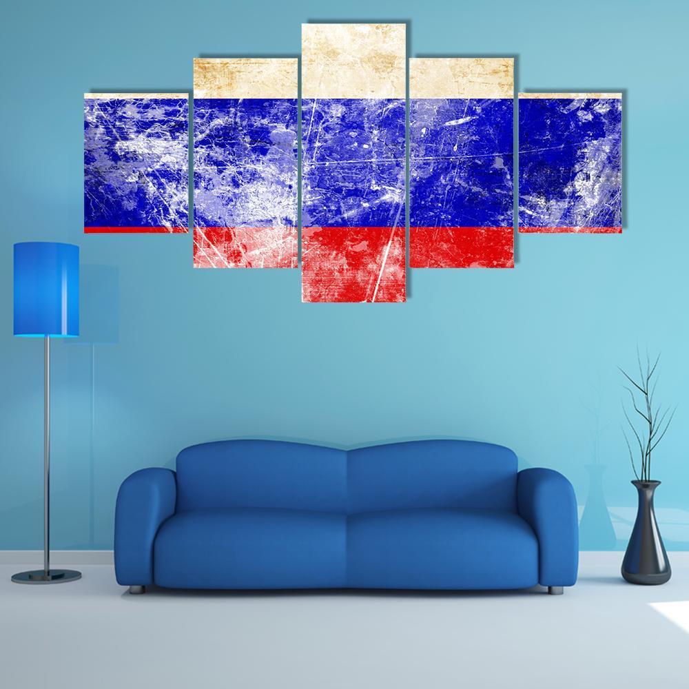 Russian Flag With Old Look Canvas Wall Art-5 Pop-Gallery Wrap-47" x 32"-Tiaracle