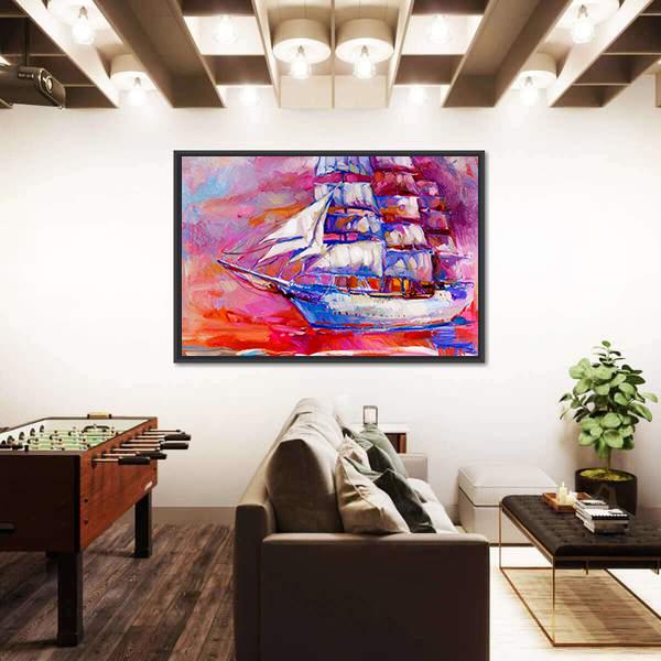 Sail Ship And Sea On Canvas Wall Art-3 Horizontal-Gallery Wrap-25" x 16"-Tiaracle
