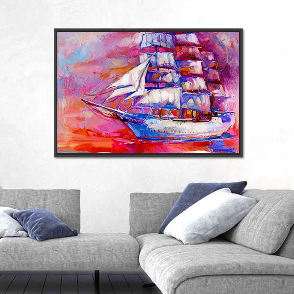 Sail Ship And Sea On Canvas Wall Art-3 Horizontal-Gallery Wrap-25" x 16"-Tiaracle