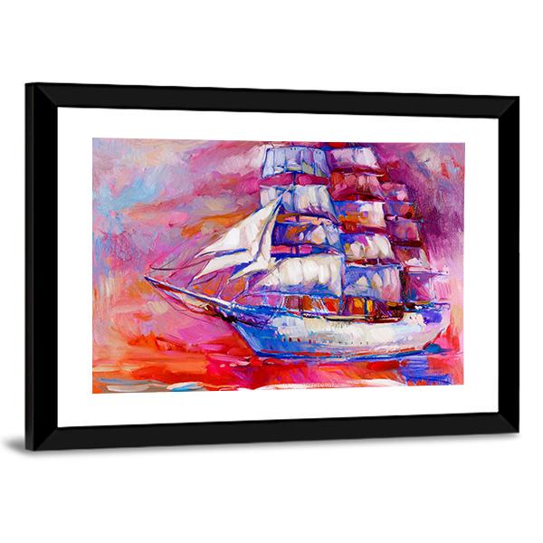 Sail Ship And Sea On Canvas Wall Art-3 Horizontal-Gallery Wrap-25" x 16"-Tiaracle