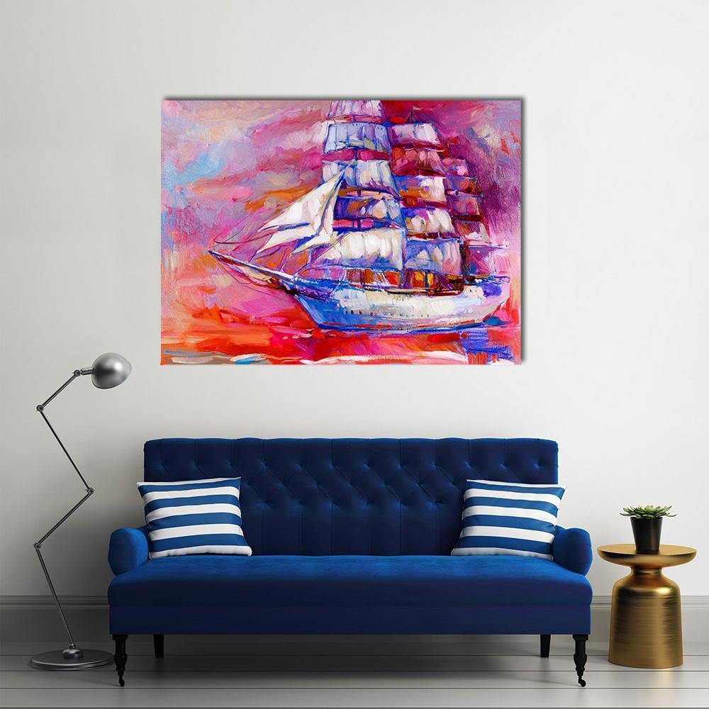 Sail Ship And Sea On Canvas Wall Art-1 Piece-Gallery Wrap-48" x 32"-Tiaracle