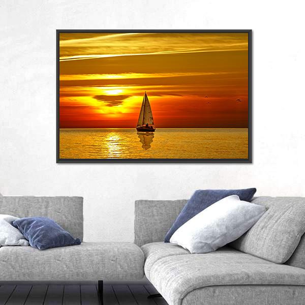 Sailboat At Sunset Canvas Wall Art-3 Horizontal-Gallery Wrap-25" x 16"-Tiaracle