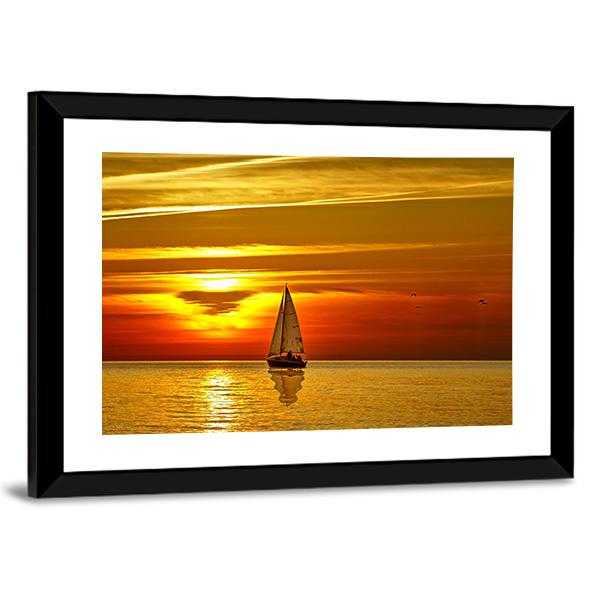 Sailboat At Sunset Canvas Wall Art-3 Horizontal-Gallery Wrap-25" x 16"-Tiaracle
