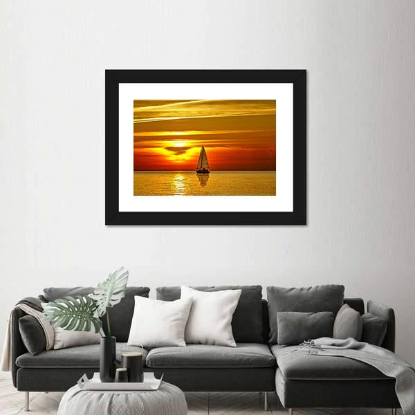 Sailboat At Sunset Canvas Wall Art-3 Horizontal-Gallery Wrap-25" x 16"-Tiaracle