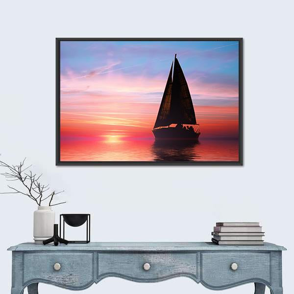 Sailing At Sunset On The Ocean Canvas Wall Art-1 Piece-Floating Frame-24" x 16"-Tiaracle