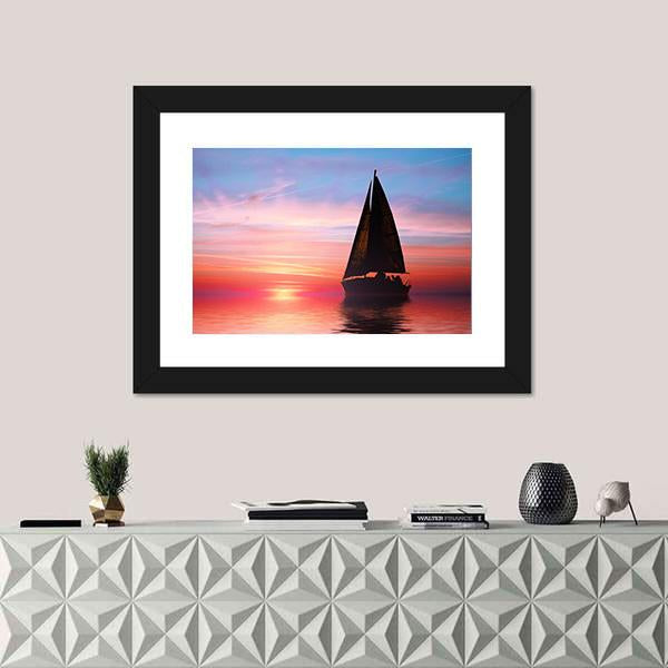 Sailing At Sunset On The Ocean Canvas Wall Art-1 Piece-Framed Print-20" x 16"-Tiaracle