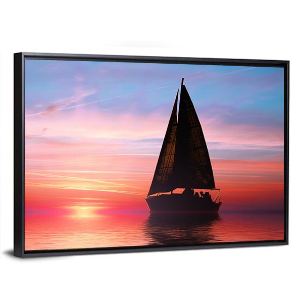 Sailing At Sunset On The Ocean Canvas Wall Art-3 Horizontal-Gallery Wrap-25" x 16"-Tiaracle