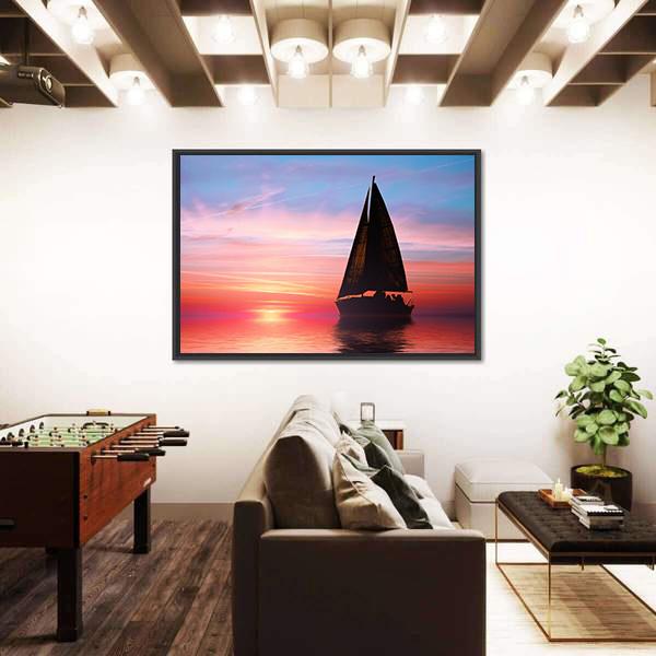 Sailing At Sunset On The Ocean Canvas Wall Art-3 Horizontal-Gallery Wrap-25" x 16"-Tiaracle